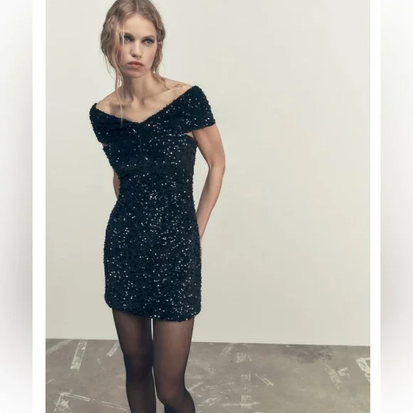 Zara Woman Sequinned Velvet Dress - Picture 2 of 5